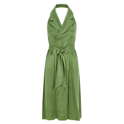 Femponiq Women's Halter Neck Midi Tuxedo Dress - Avocado  Green