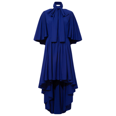 Femponiq Bow Tie Neck Cape Sleeve Maxi Dress In Blue