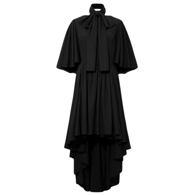 Femponiq Bow Tie Neck Cape Sleeve Maxi Dress In Black