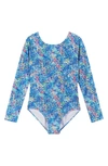 ANDY & EVAN KIDS' LONG SLEEVE CUTOUT ONE-PIECE SWIMSUIT