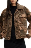 ALLSAINTS FINCH CAMO LEOPARD MIXED PRINT COTTON JACKET