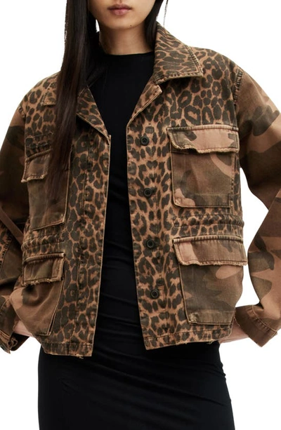 Allsaints Finch Leopard Camouflage Print Jacket In Animal Brown