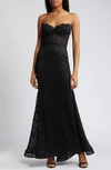 MORGAN & CO. GLITTER LACE STRAPLESS MERMAID GOWN