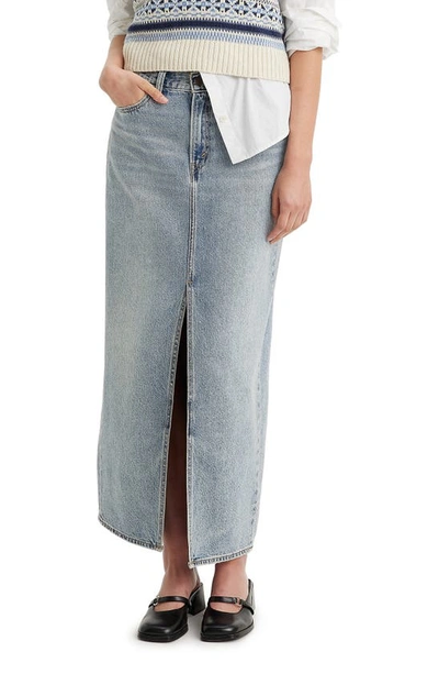 Levi's Women's Cotton Denim Front-slit Ankle Column Skirt In Please Hold