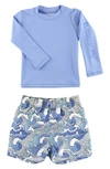 Ruggedbutts Ocean Long Sleeve Two-piece Rashguard Swimsuit In Periwinkle