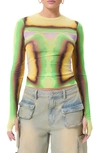 Afrm Kaylee Print Mesh Top In Thermal Ombre