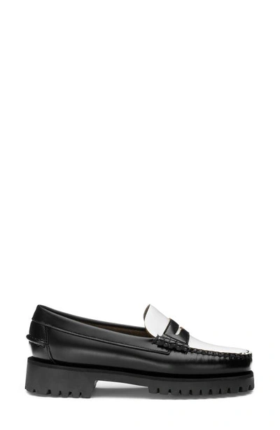 Sebago Dan Casual Lug-sole Penny Loafers In Black/white