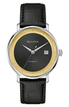Bulova Men's Classic Frank Sinatra Rat Pack Automatic Black Leather Strap Watch 40mm In Silverone