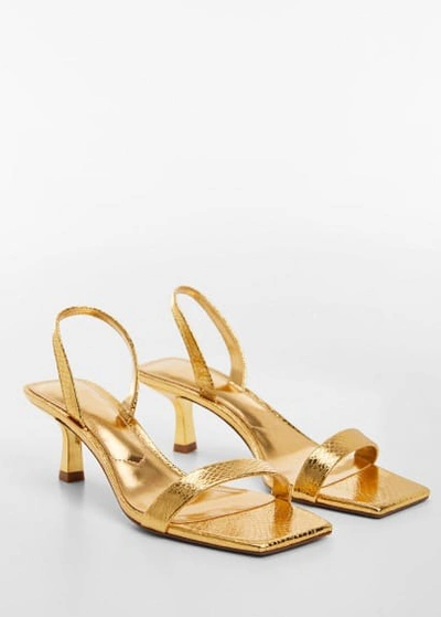 Mango Metallic Snake Sandals Gold