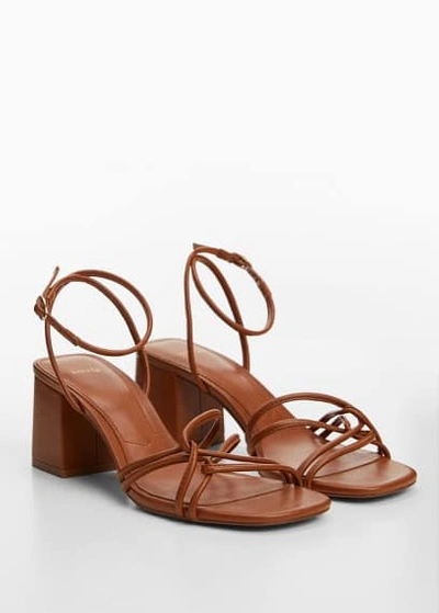 Mango Metallic Strappy Heeled Sandal Leather