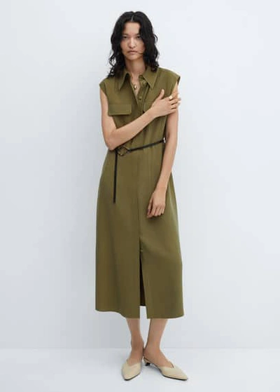 Mango Belt Shirt Dress Khaki