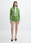 Mango Cropped Tweed Jacket With Pockets Green In Green