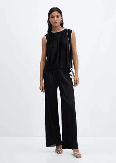 Mango Pleated Wideleg Trousers Black