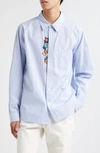 Wahine X Disney Gender Inclusive 'lilo & Stitch' Waimea Stripe Button-up Shirt In Blue/ White