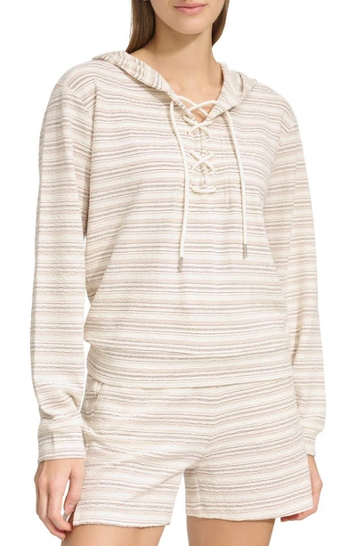 ANDREW MARC HERITAGE STRIPE LACE-UP PULLOVER HOODIE