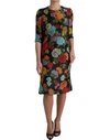 Dolce & Gabbana Black Floral Embroidery Knee Length Dress In Black