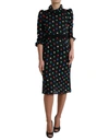 Dolce & Gabbana Black Polka Dot Ruffle Cotton Midi Dress In Black