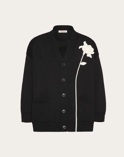 Valentino Cotton Cardigan With Flower Embroidery In Black