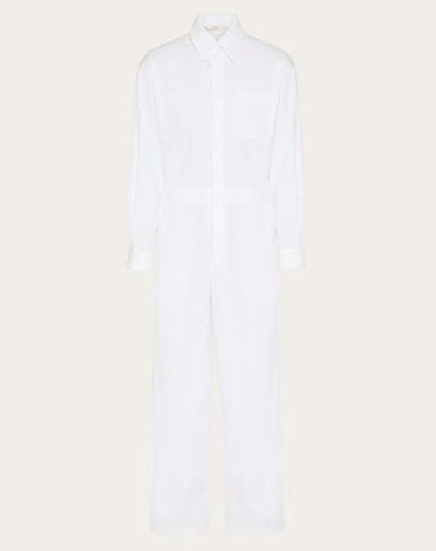 Valentino Cotton Poplin Jumpsuit With Flower Embroidery In White