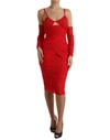 Dolce & Gabbana Red Nylon Stretch Cut Out Midi Dress In Red
