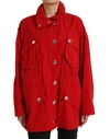 Dolce & Gabbana Red Polyester Hooded Button Rain Coat Jacket In Red