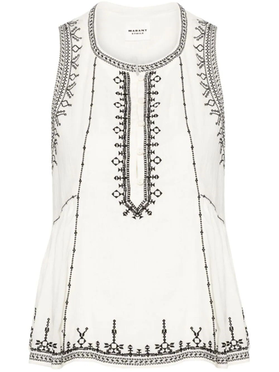 Isabel Marant Étoile Pagos Embroidered Top In Nude & Neutrals