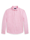 Polo Ralph Lauren Logo-embroidered Striped Linen Shirt In Pink & Purple