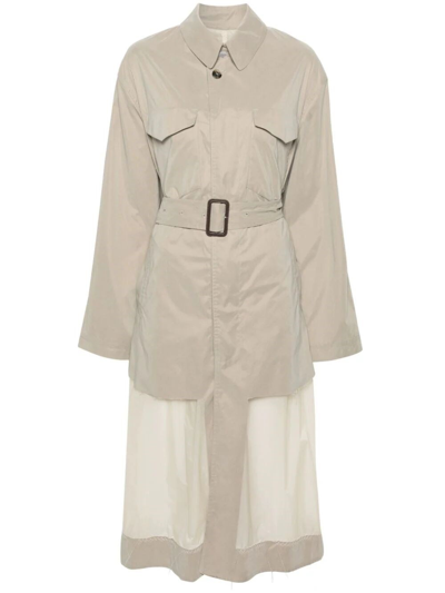 Maison Margiela Paneled Trench Coat With Belt In Nude & Neutrals