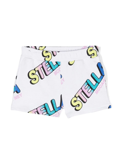 Stella Mccartney Kids' Logo-print Cotton Track Shorts In White/colourful