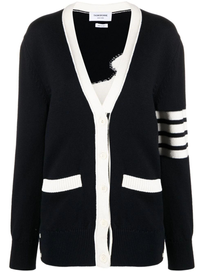 THOM BROWNE COTTON 4-BAR HECTOR V-NECK CARDIGAN