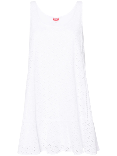 Kenzo Broderie Sleeveless Mini Dress In Off White