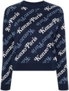 Kenzo Women's Allover Logo Wool Blend Jumper Sweater In Blue