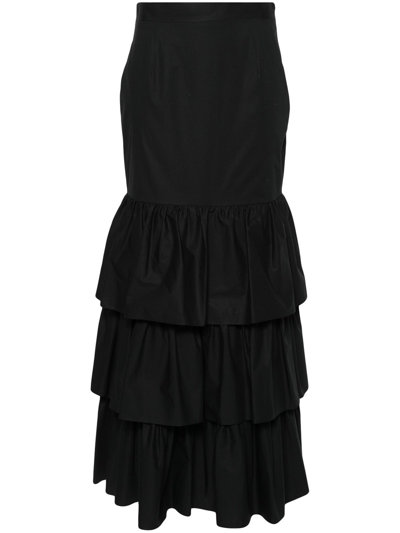 Moschino Ruffled Layered Midi Skirt In Black