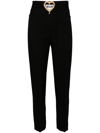 Moschino High-waisted Tailored Trousers With Heart Cut-out And Bead Embellishments In Black