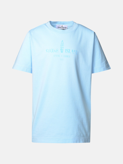 Stone Island Junior T-shirt Logo Scritta In Light Blue