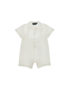 Monnalisa Seersucker Romper With Plastron In Cream