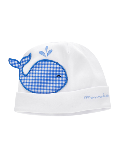 Monnalisa Kids'   Cotton Bonnet With Whale In White + Blue