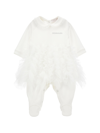 Monnalisa Playsuit With Ruffled Skirt In Cream