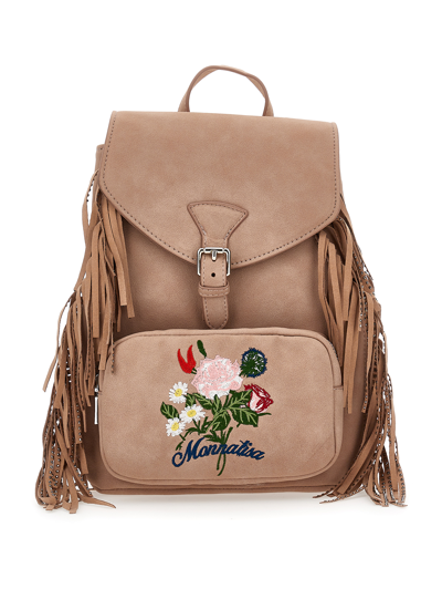 Monnalisa Microfiber Backpack With Fringes In Rosa Fairy Tale