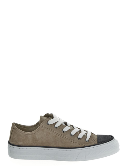 Brunello Cucinelli Leather Sneakers In Beige