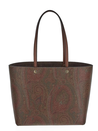 Etro Large Essential Bag With Clutch In Brown
