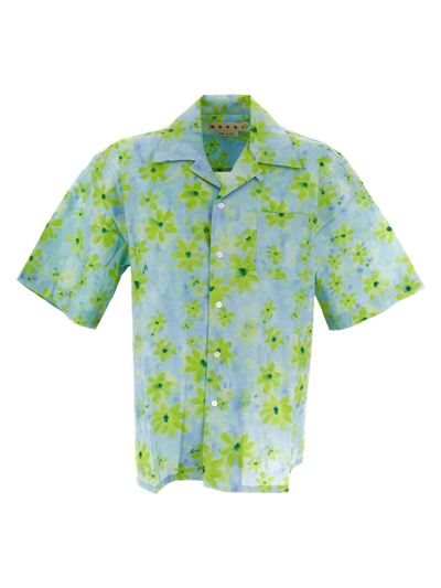 Marni Bowling Poplin Shirt With Parade Print In Green