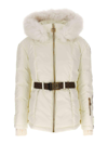 Balmain Pb Monogram Belted Puffer Jacket In Blanco