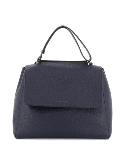 Orciani Sveva Medium Blue Leather Shoulder Bag In Azul
