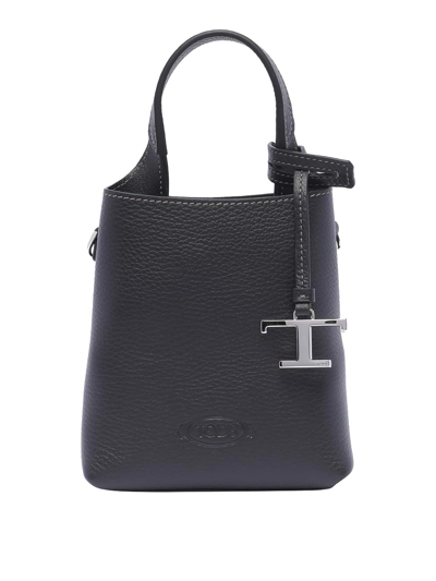 Tod's Micro Leather Tote Bag In Negro