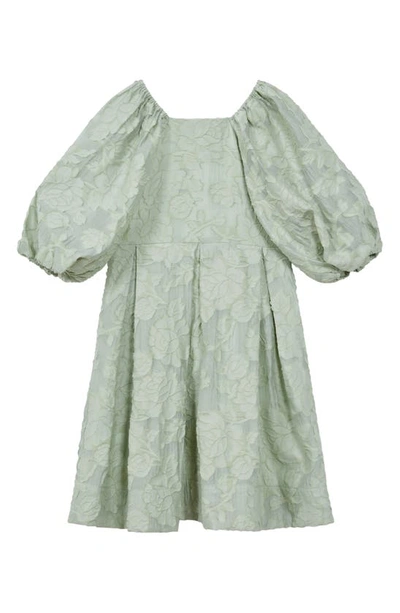 Reiss Kids' Thea - Sage Jacquard Puff Sleeve Dress, Uk 13-14 Yrs