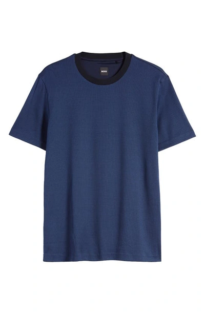 Hugo Boss Structured-cotton T-shirt With Mercerized Finish In Dark Blue