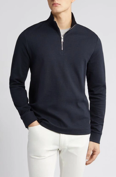 Hugo Boss Men's Long-sleeved Cotton T-shirt With Zip Neck In Dark Blue