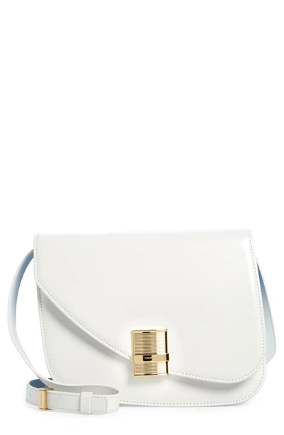 Ferragamo Fiamma Tricolor Leather Crossbody Bag In White/sky Blue