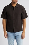 Frame Textured Short Sleeve Button-up Shirt In Black